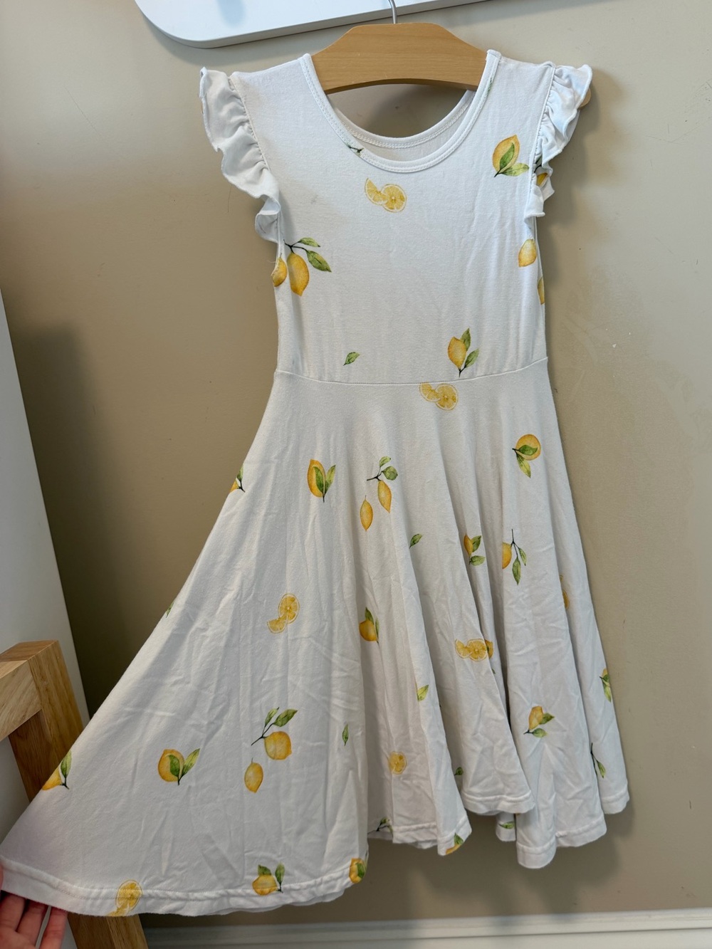 Elan White Dress with Yellow Lemon Motif and Ruffle Sleeves